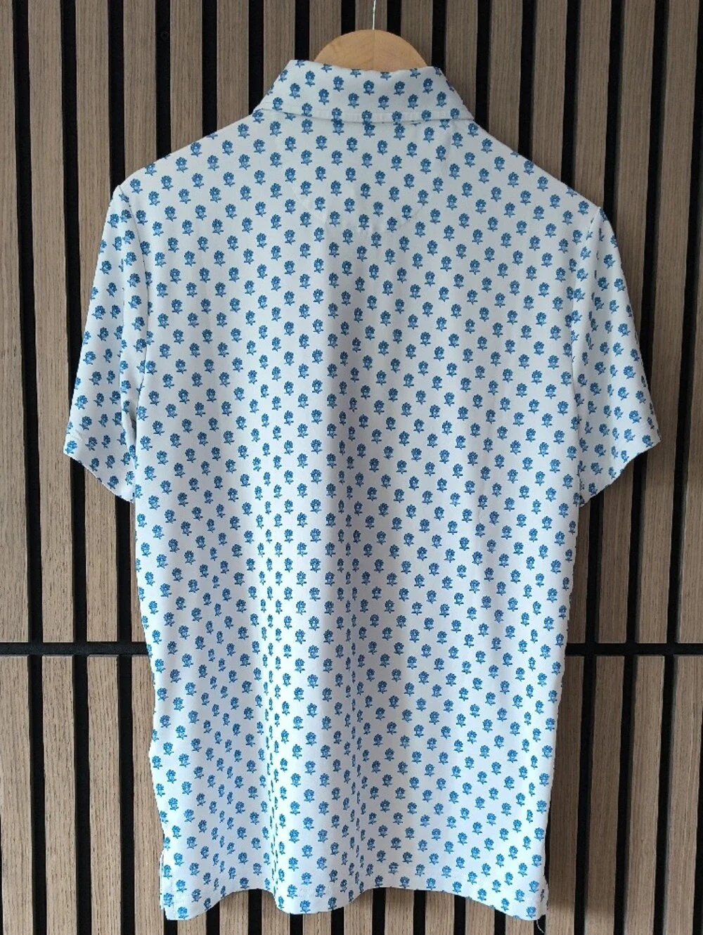 Ralph Lauren White Polo with Blue Micro Floral Pattern